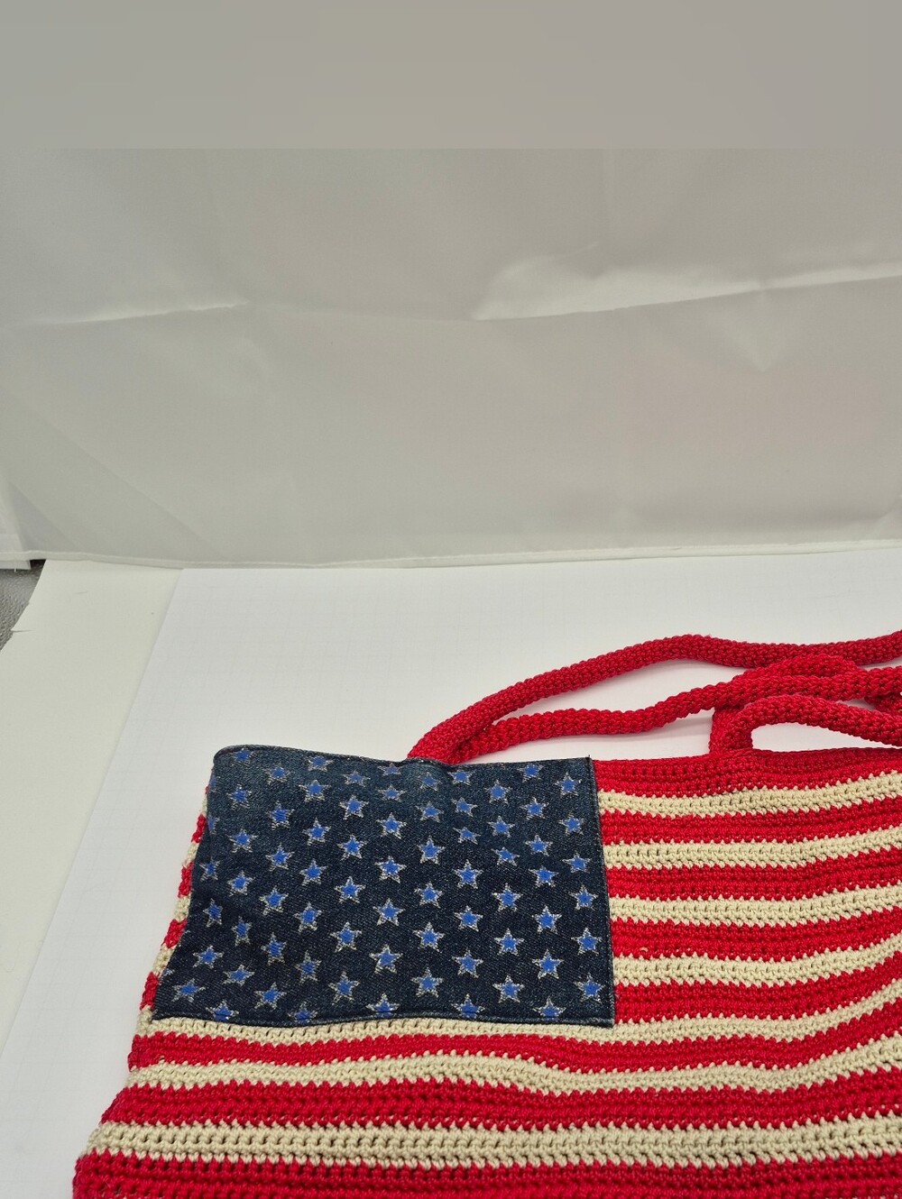 American Flag Patriotic Crochet Shoulder Bag Purse Zip Top Lined Inner Pockets